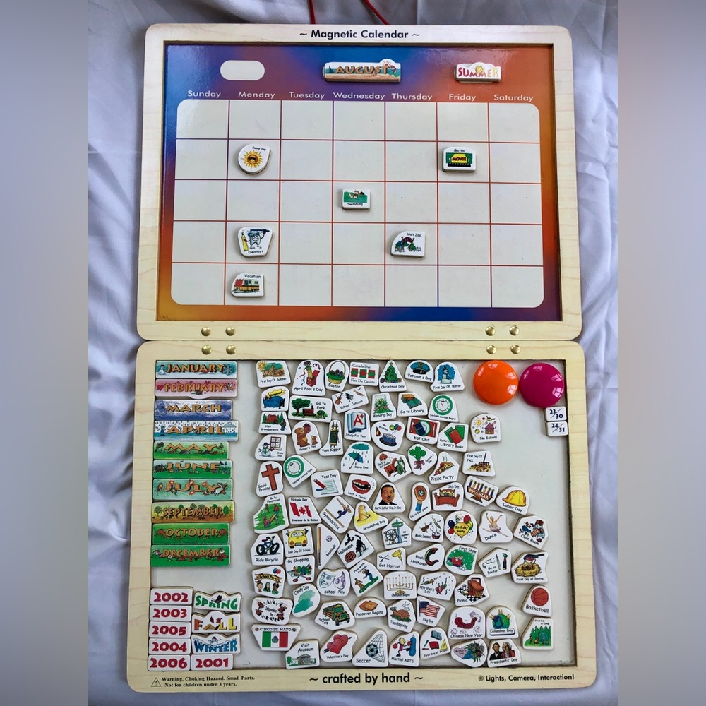 Magnetic Wooden Calendar with Holiday, Season, Month, & Date Magnets